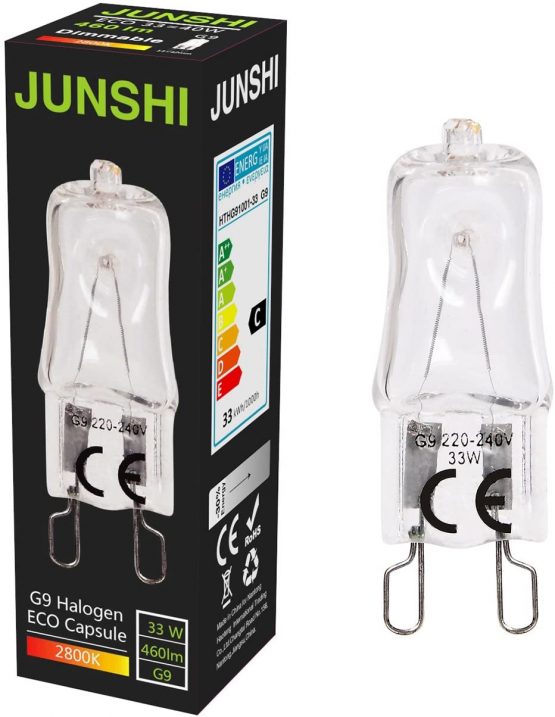 JUNSHI 10 x G9 ECO 33W=40W 240V Dimmable 460 Lumens Safety Fused Halogen Clear Bulbs Lamps Capsules