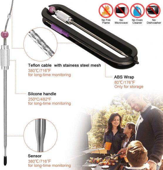 Uzone Wireless Meat Thermometer, Digital BBQ Thermometer Smart Cooking Thermometer Food Thermometerwith 4 Probes for Smoker Grilling Barbecue Oven Kitchen, Support iOS & Android - Image 3