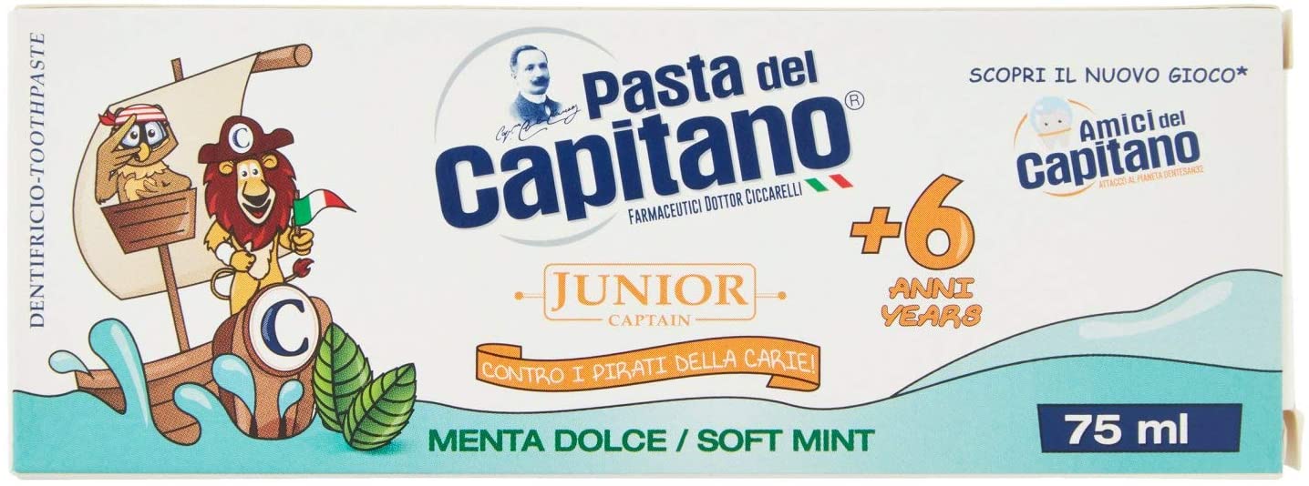 Pasta del Capitano Baby/Junior Plus 6 Years Toothpaste, Soft Mint, 75 ml (Pack of 1)