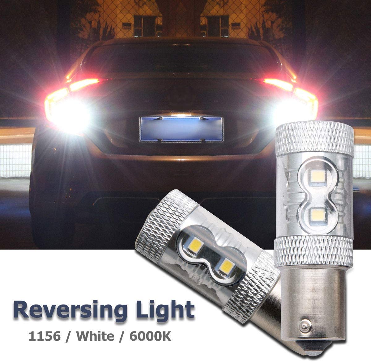 MASO 12V 1156 LED Brake Light Bulbs with Projector Lens BA15S P21W 6000K White Super Bright Canbus Error Free Backup Reverse Lights, Brake Lights, Tail Lights (Pack of 2)