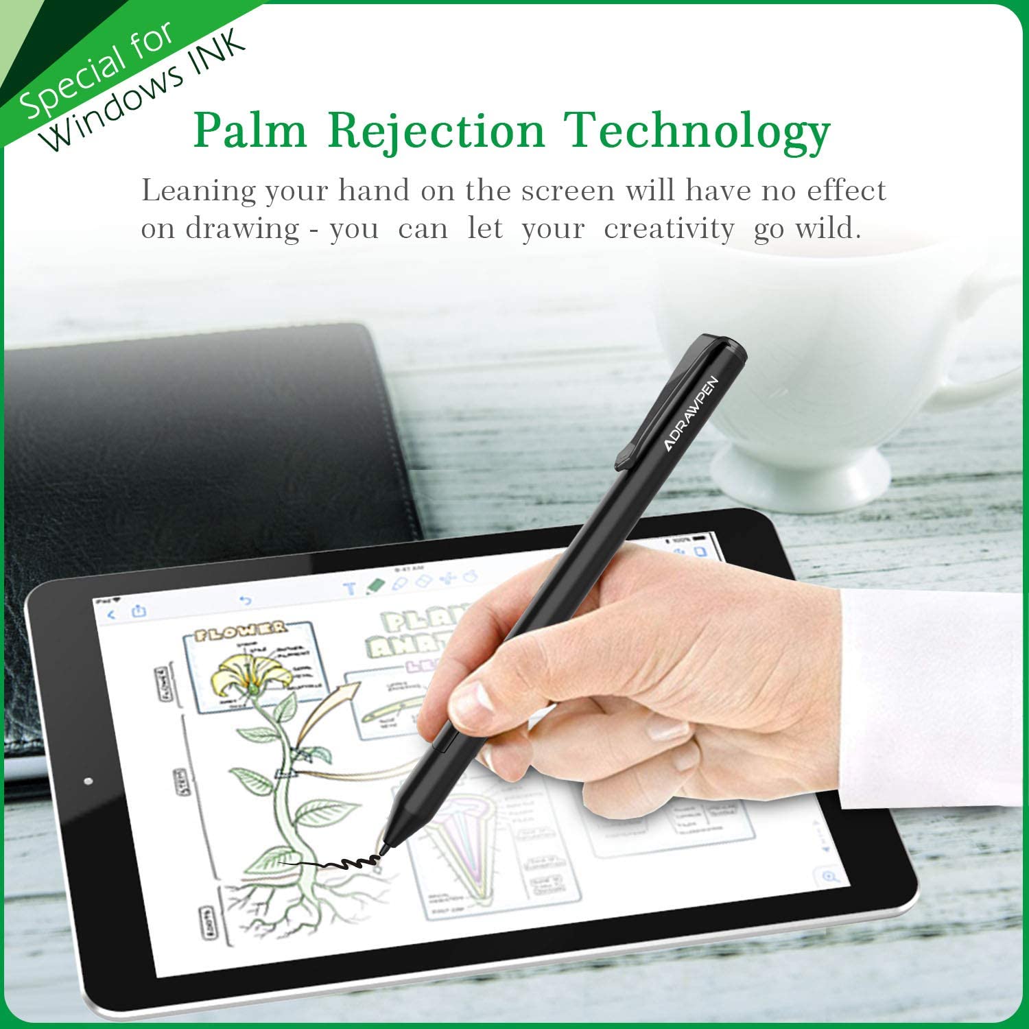 Adrawpen Stylus Pen with Right Click and Erase Buttons Palm Rejection, 1024 Pressure Sensitivity