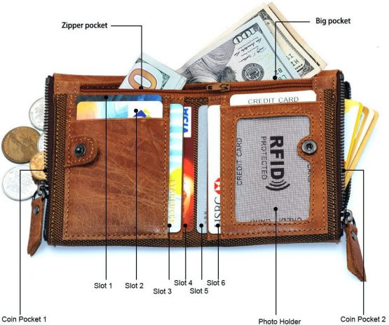 Hibate Men Leather Wallet RFID Blocking Men's Wallets Credit Card Holder Coin Pocket Purse, One_Size, A_brown - Image 4