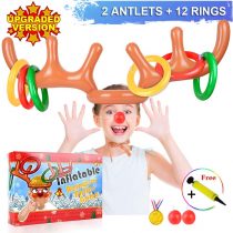 AniSqui Inflatable Reindeer Antler Game, 2 Inflatable Antler, 12 Rings Inflatable Reindeer Ring Toss Christmas Party Games, Christmas Family Games