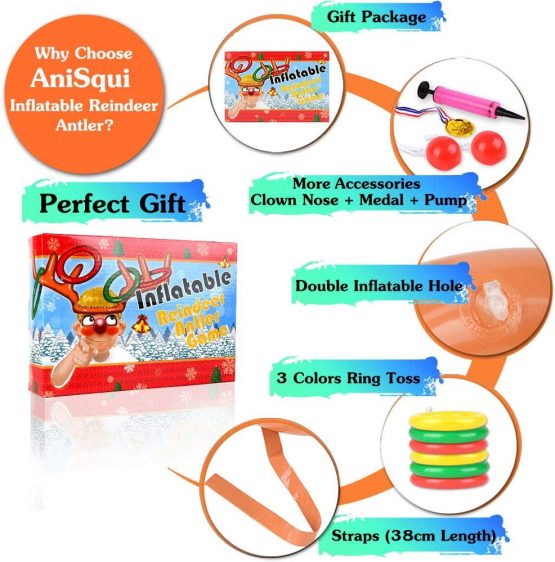 AniSqui Inflatable Reindeer Antler Game, 2 Inflatable Antler, 12 Rings Inflatable Reindeer Ring Toss Christmas Party Games, Christmas Family Games - Image 3