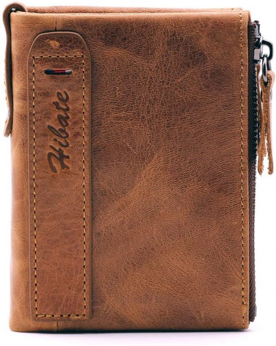 Hibate Men Leather Wallet RFID Blocking Men's Wallets Credit Card Holder Coin Pocket Purse, One_Size, A_brown