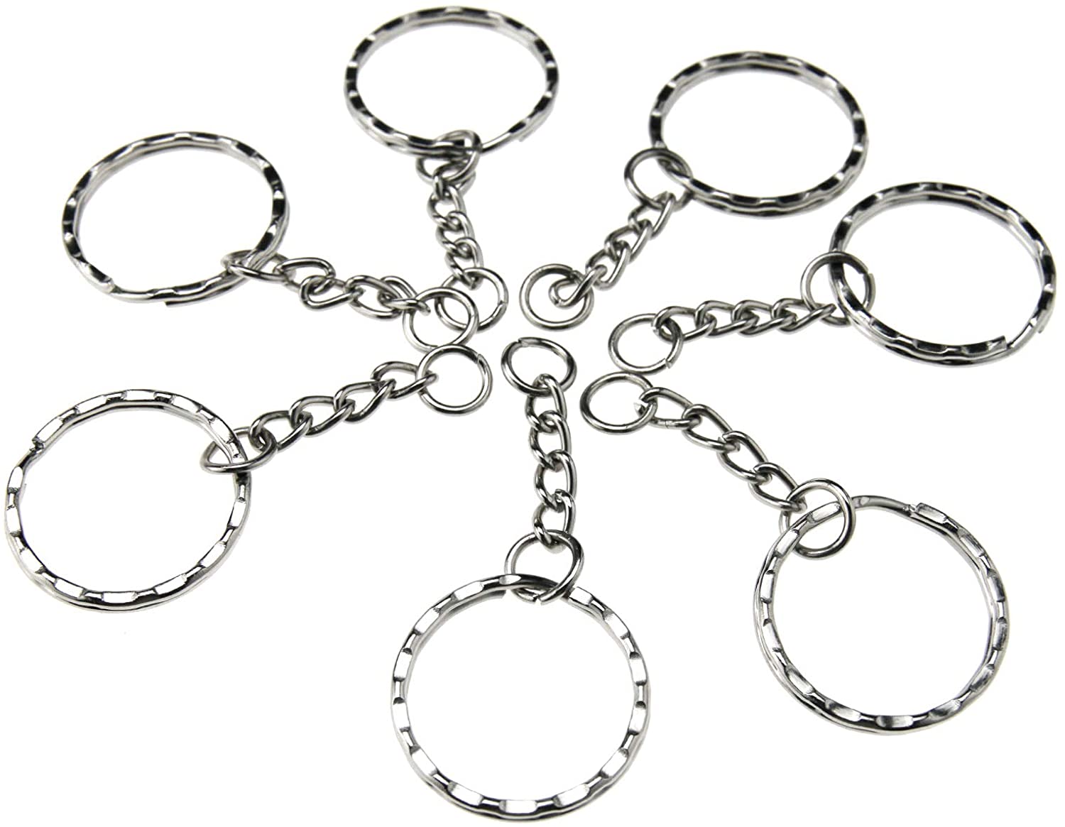OTOTEC 50pcs Keyring Blanks 55mm Silver Tone Key chains Key Split Rings 4 Link Chain