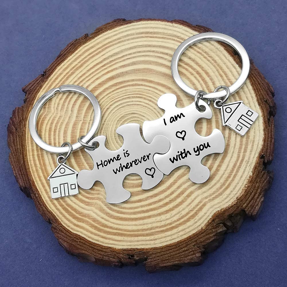 New Home Keyring House Keyring Home Keychain Family Keyring Gift Home is Wherever I’m with You Keychain Set Housewarming Gifts for New Homeowner First Home Gift Puzzle Keychain Moving in Key Chain - Image 2