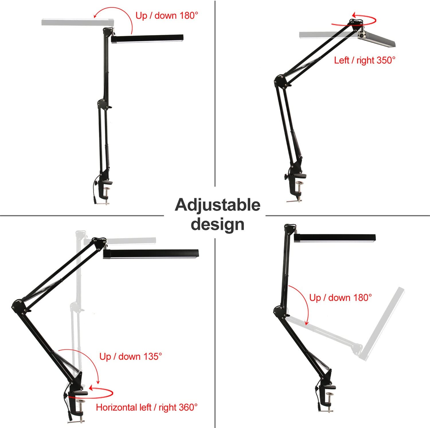 YOUKOYI Dimmable Metal Desk Lamp Led Task Lamp Clamp Lamp Adjustable
