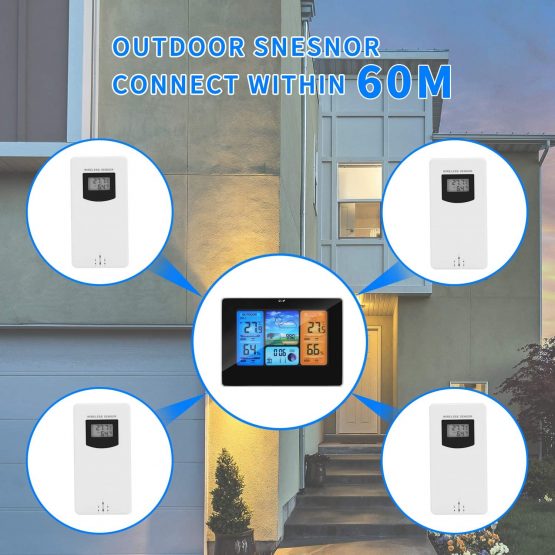 Powcan Weather Stations Wireless Indoor Outdoor with Alert and Temperature/Humidity/Barometric/Forecast/Moon Phase/Alarm Clock, LCD Digital Weather Station with Outdoor Sensor for Home Office (Black) - Image 4