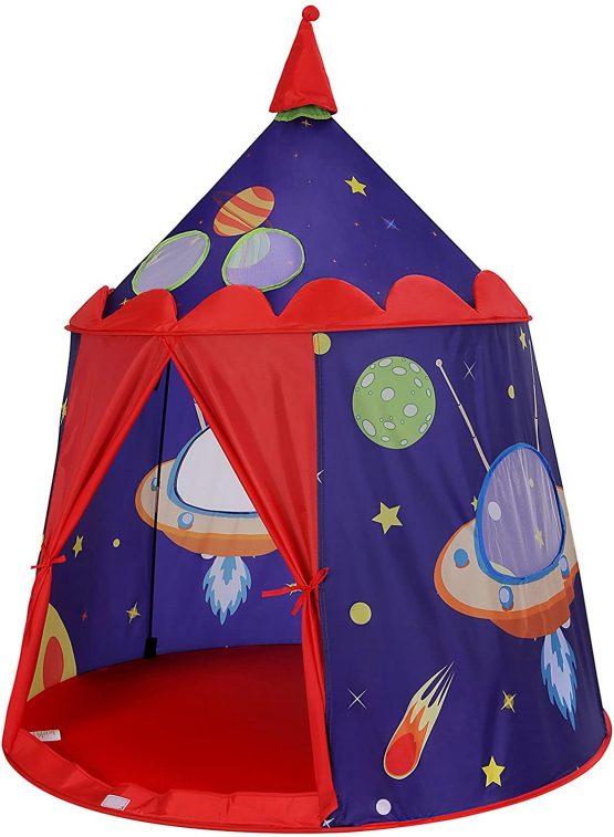 SONGMICS Prince Castle Play Tent for Boys Toddlers, Indoor and Outdoor Playhouse, Portable Pop Up Play Teepee with Carry Bag, Gift for Kids, EN71 Certified, Blue LPT01BU