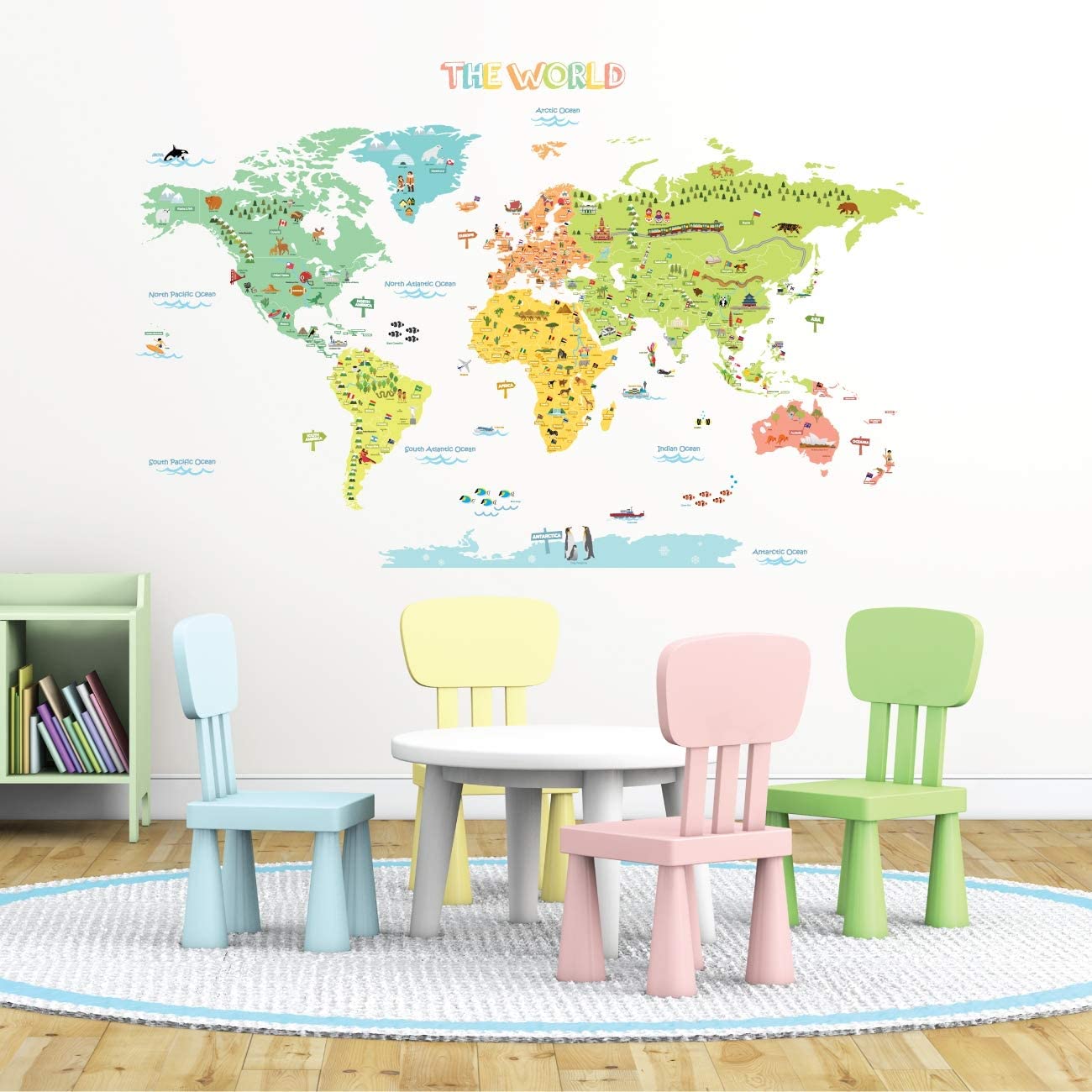 DECOWALL DL3-2212 Colourful World Map (XLarge) Kids Wall Stickers Decals Peel and Stick Removable for Nursery Bedroom Living Room Art murals Decorations - Image 2
