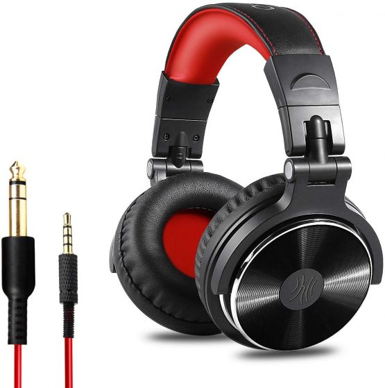 OneOdio Wired Over Ear Headphones Hi-Fi Sound & Bass Boosted headphone with 50mm Neodymium Drivers and 1/4 to 3.5mm Audio Jack for Studio DJ AMP Recording Monitoring Phones Laptop (Red)