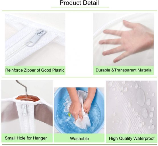 Garment Covers, Dustproof Clothes Covers Niviy Moth Proof Coat Bag with Zip, PEVA Translucent Dress Cover Waterproof Anti-mite Breathable Suit Protector, 3pcs 60*100cm, 3pcs 60*120cm (white) - Image 4