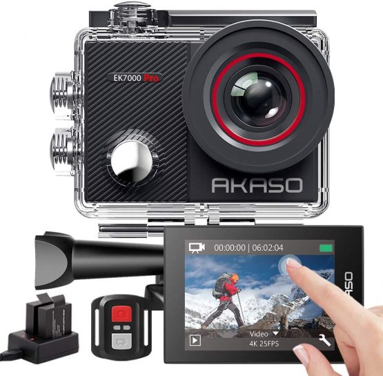AKASO EK7000 Pro 4K Action Camera with Touch Screen EIS Adjustable View Angle 40m Waterproof Camera Remote Control Sports Camera with Helmet Accessories Kit