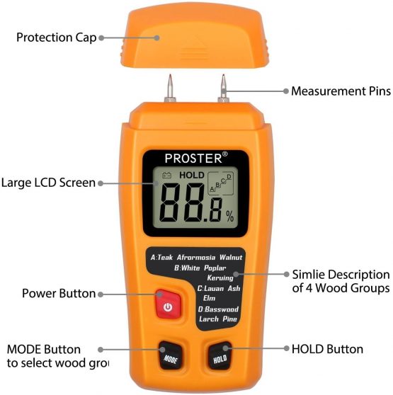 Moisture Meter Damp Meter RZMT-10 MD Digital Wood Moisture Meter Handheld Moisture Tester Detector Humidity Measuring with HD LCD for Wood Firewood Cardboard Paper (Range 0-99.9%) - Image 2