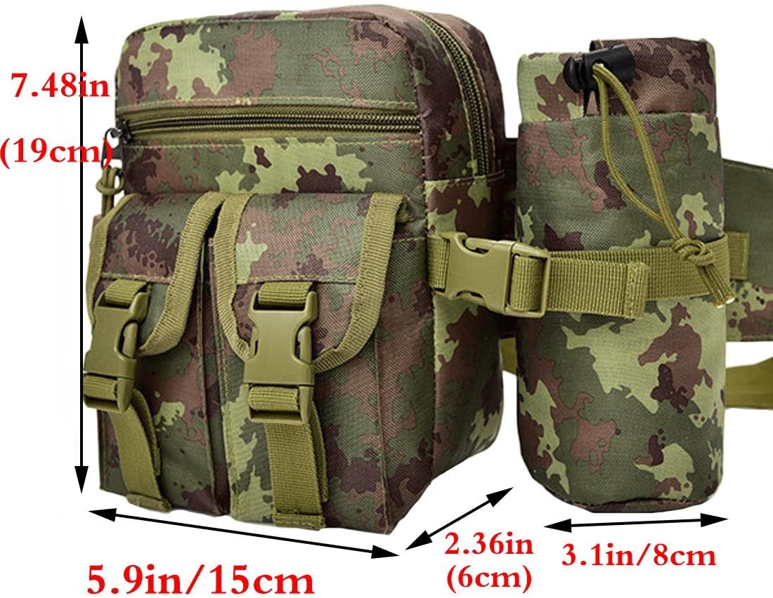 Rullar Hiking Waist Fanny Pack With Water Bottle Holder Tactical Drop Leg Bag Tackle Storage Bags & Wraps Running Waist Hip Belt Bag Motorcycle Bike Pouch Shoulder Bag Camouflage - Image 2