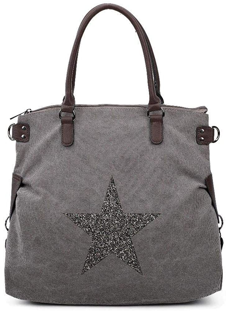 Womens Stylish Roomy Large With Sparkling Star Stones Canvas Shoulder Handbag Shopper Bag