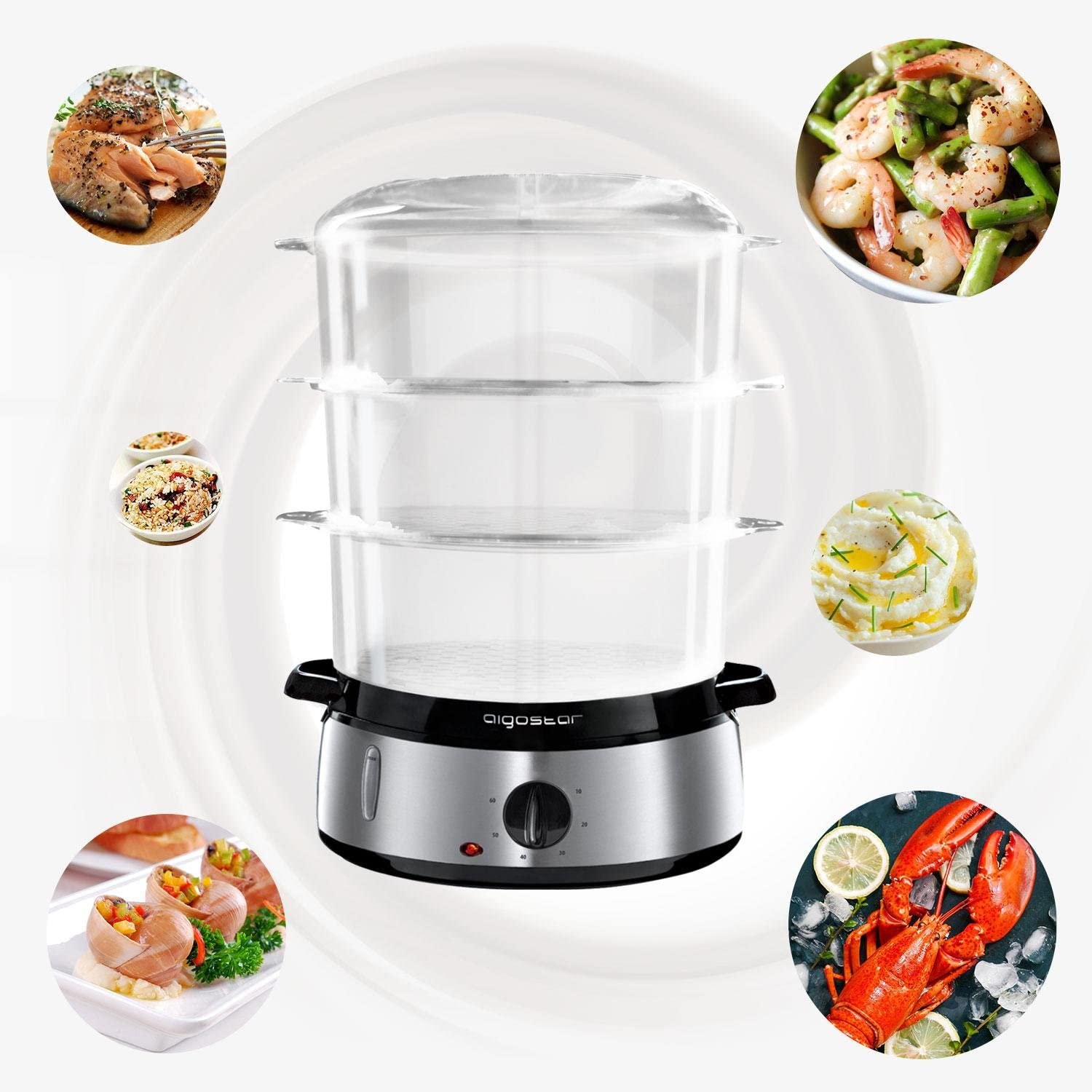 Aigostar 3 Tier Food Steamer, Electric Vegetable Steamer with BPA Free