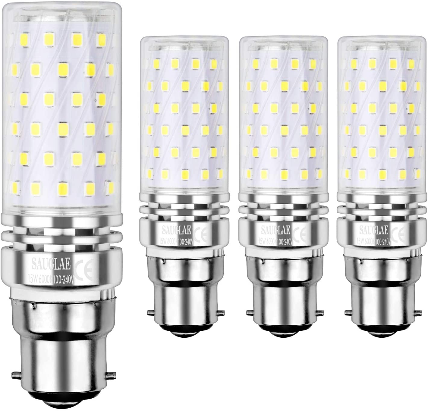 SAUGLAE Led Corn Bulbs 15W, 120W Incandescent Bulbs Equivalent, 6000K Daylight White, 1700Lm, B22 Bayonet Cap Led Light Bulbs