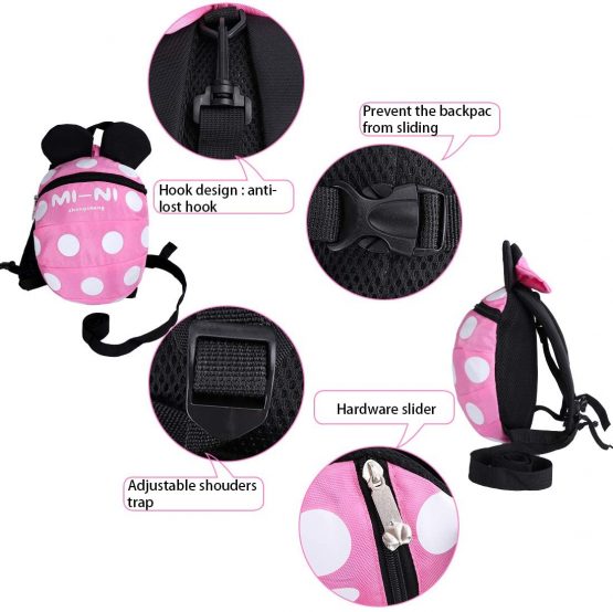 Baby Toddler Safety Harness Backpack Child Kids Cute Cartoon Strap Shoulder Backpack Bag with Reins Leash Rucksack Harness Walkers Tether Belt,for 1-5 Years Old Toddler. (Pink S-for 1-5 Years Old) - Image 4