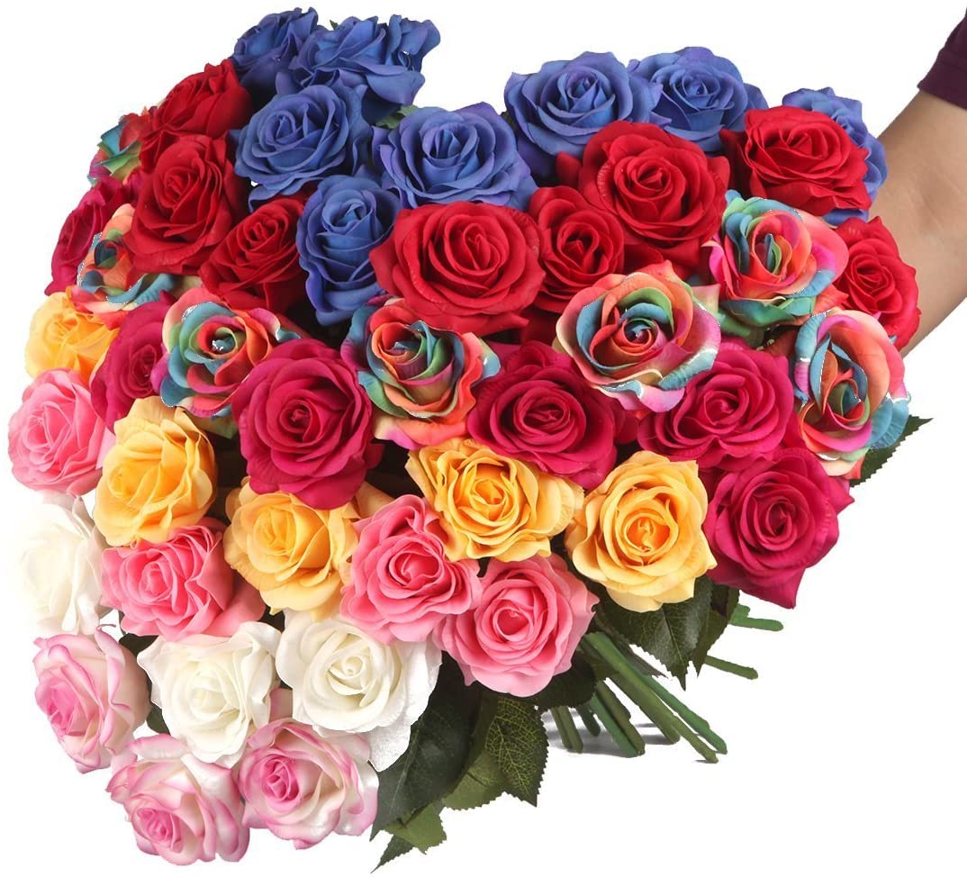 LCCL Silk Rose 17" Artificial Flowers As Natural - 1,Red, Rose Red - Image 4