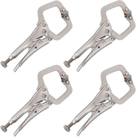 Kurtzy 13.3cm/5.23 Inches Metal Grip Locking C Clamp Pliers with Adjustable Screw and Swivel Pads (4 Pack) - Mini Easy and Quick Release Welding Pliers for Uneven Surfaces, Angles, Crafts & Hobbies