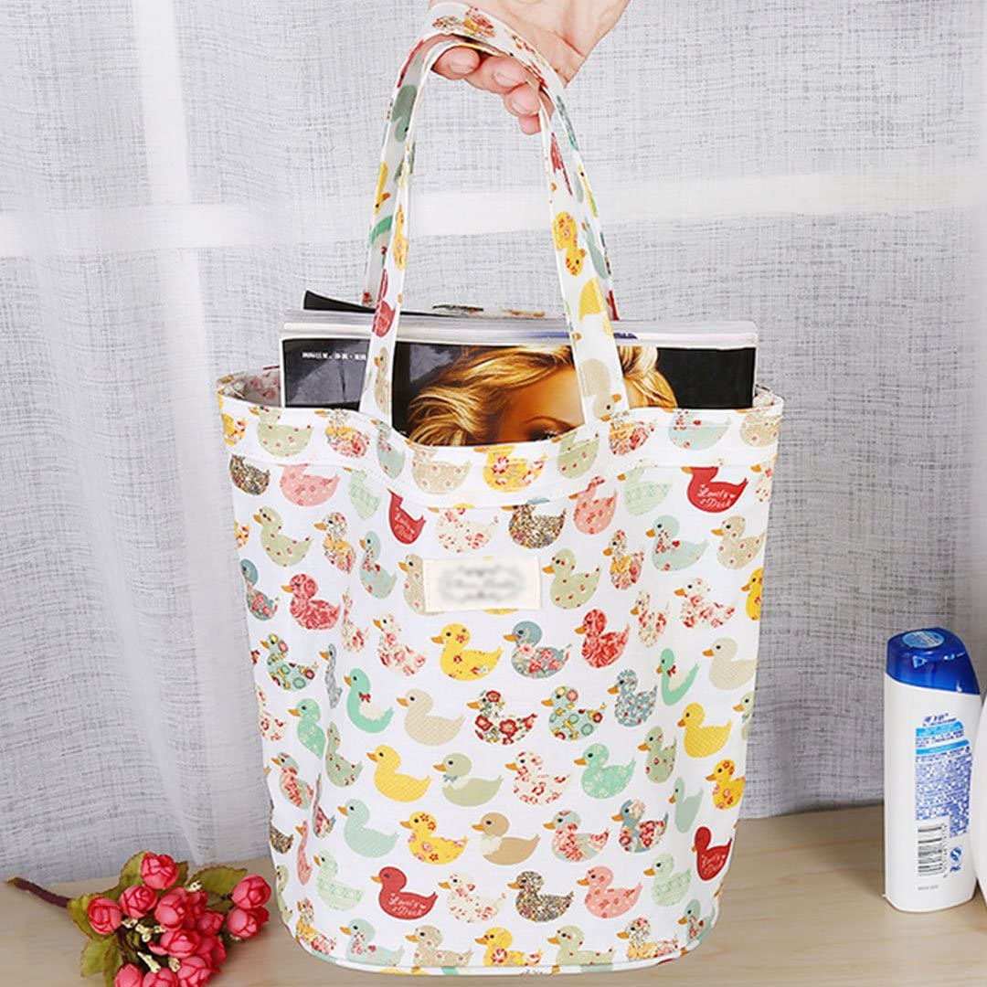 LA HAUTE Women Cotton Handbags Shoulder Bags Cute Cartoon Beach Tote Bags Shopping Bags, Cute Duck - Image 4