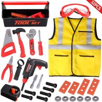 LOYO Kids Tool Set - 32Pcs Construction Tool Toys with Play Electric Drill and Carry Case Tool Box Pretend Play Toys for 3 4 5 6 7 Years Old Toddlers Boys
