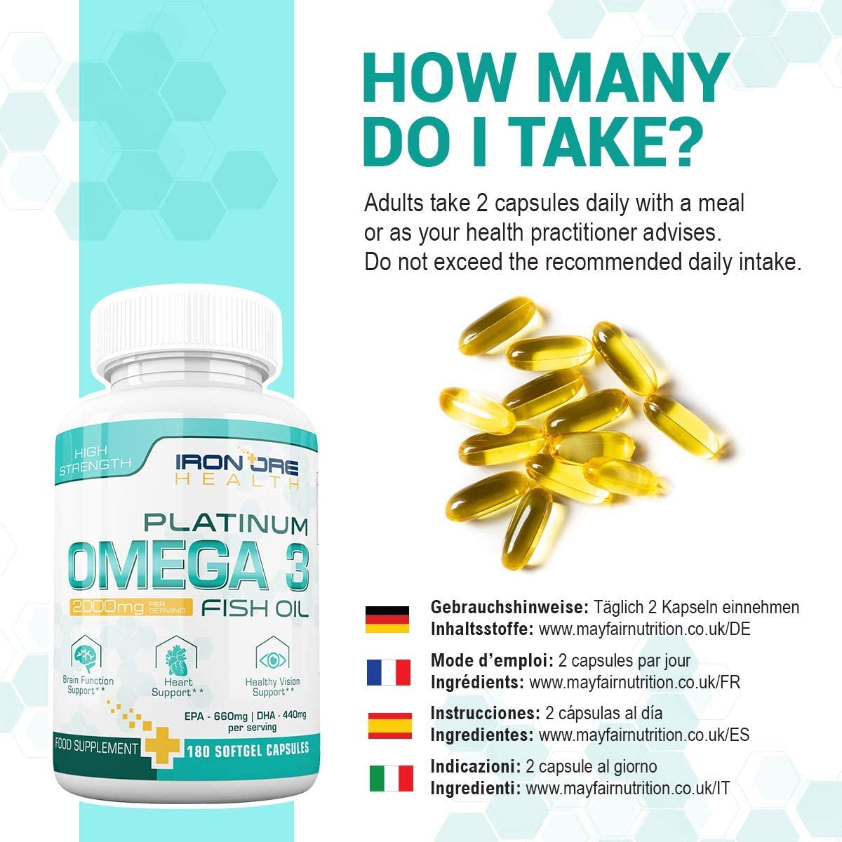 Omega 3 Fish Oil - 180 High Strength Capsules - 990mg EPA & 660mg DHA per Daily Serving - 2 Months Supply - Made in UK - Image 4
