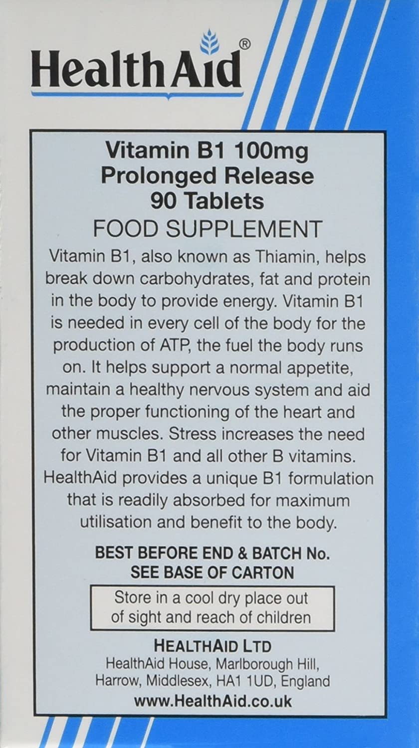 HealthAid Vitamin B1 (Thiamin) 100mg - Prolong Release - 90 Tablets, White, 90 count (Pack of 1) - Image 3