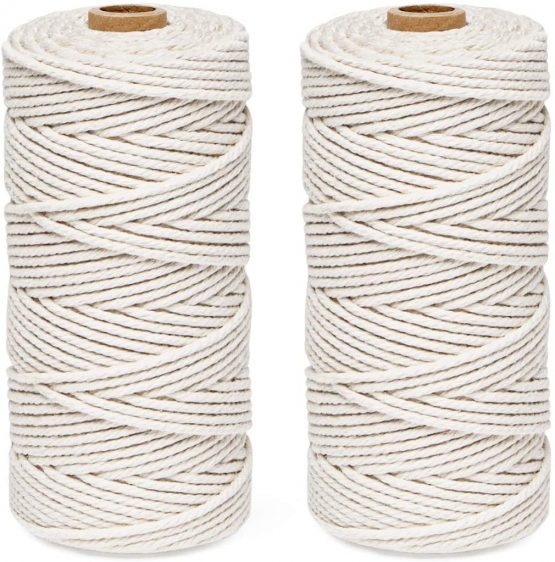 ilauke 3MM Bakers Twine, 200m Cotton Macrame Cord Kitchen Cooking String for Trussing and Tying Poultry Meat Making Sausage DIY Crafts and Decoration (Beige)