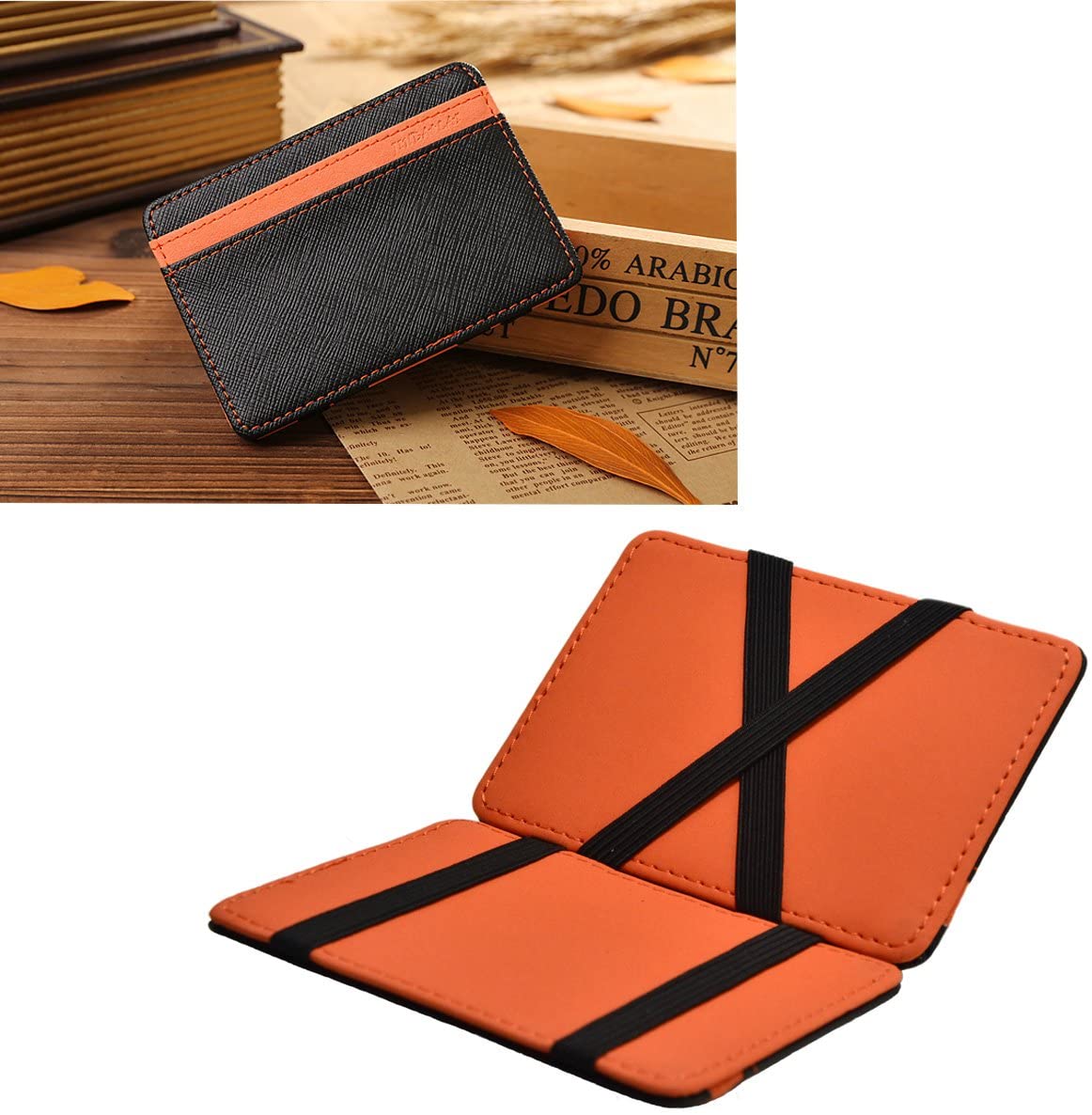 Credit Card Holder 4 Card Slots Flexible Money Clip PU Leather Slim Wallets for Men Women Fitness Wallet ID Card Business Card Money (Orange) - Image 3