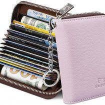 FurArt Credit Card Wallet, Zipper Card Cases Holder for Men Women, RFID Blocking, Key Chain, Compact Size