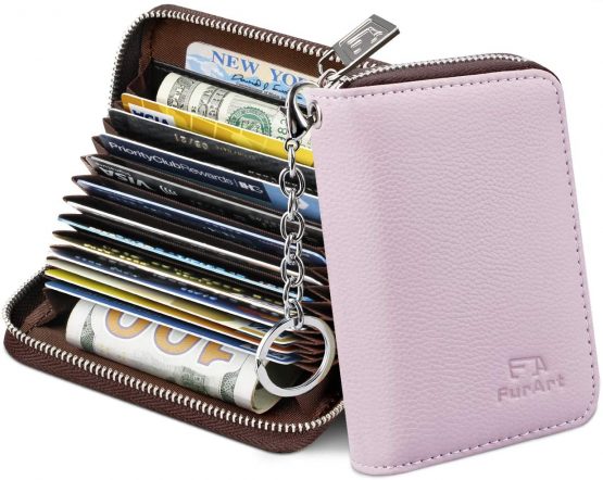 FurArt Credit Card Wallet, Zipper Card Cases Holder for Men Women, RFID Blocking, Key Chain, Compact Size