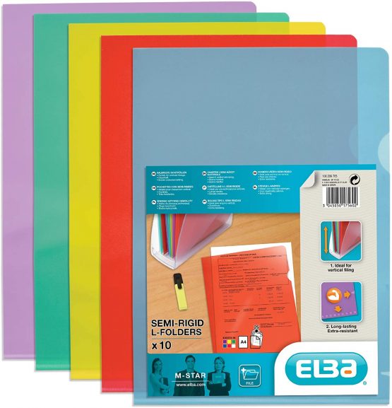 Elba M Star 100206705 Corner-Opening Pockets A4 Smooth PVC Pack of 10 Assorted Colours