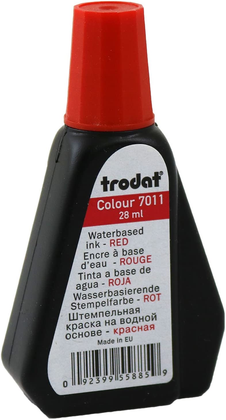 Trodat 7011 Red Ink Bottle - 28 ml - Replacement Ink For Hand Stamp Ink Pads