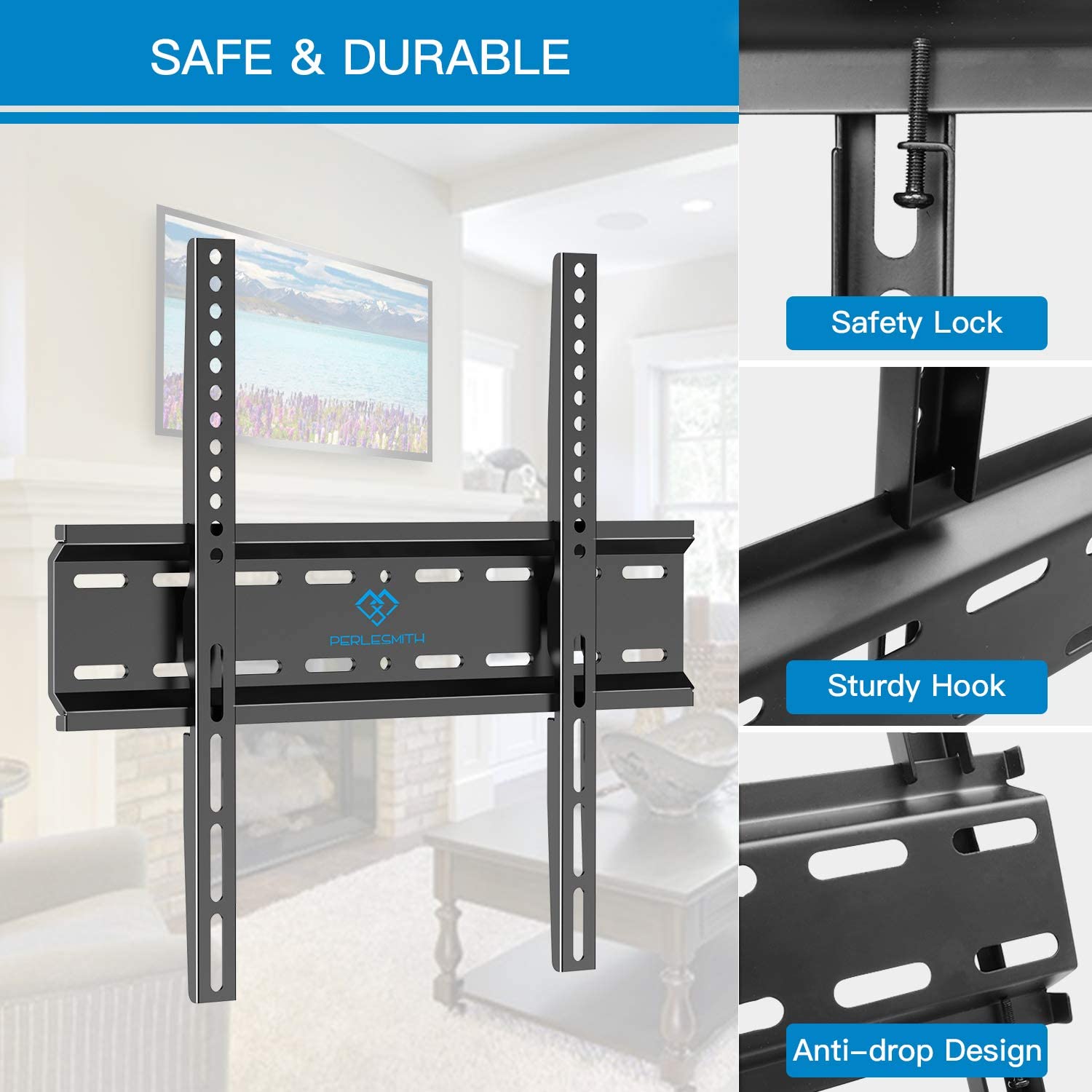 PERLESMITH TV Wall Bracket for 26-60 inch Flat&Curved TV or Monitor up to 52 KG, Sturdy TV Bracket with Max VESA 400X400 mm - Image 4