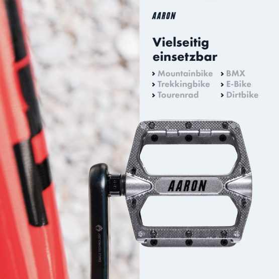 AARON - Rock Aluminium Mountain Bike Pedals with Industrial Ball Bearings - Anti-Slip with Replaceable Pins - Platform Pedal for E-bikes, MTB, Trekking Bikes - Image 3