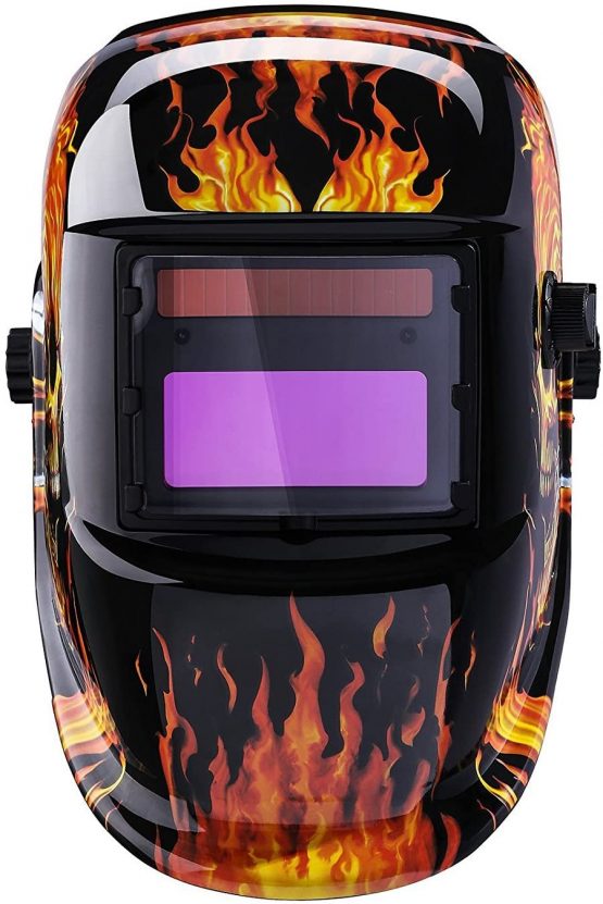 DEKO Welding Mask Solar Powered Auto Darkening Hood with Adjustable Shade Range 4/9-13 for Mig Tig Arc Welder Mask Shield Flaming Skull Design - Image 3