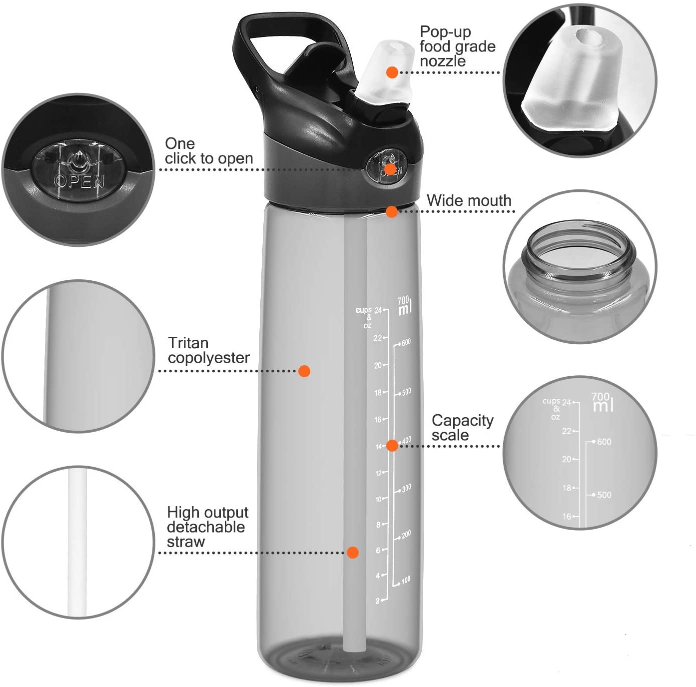 WeluvFit Water Bottle With Straw Gym Small Water Bottle 700ml BPA Free