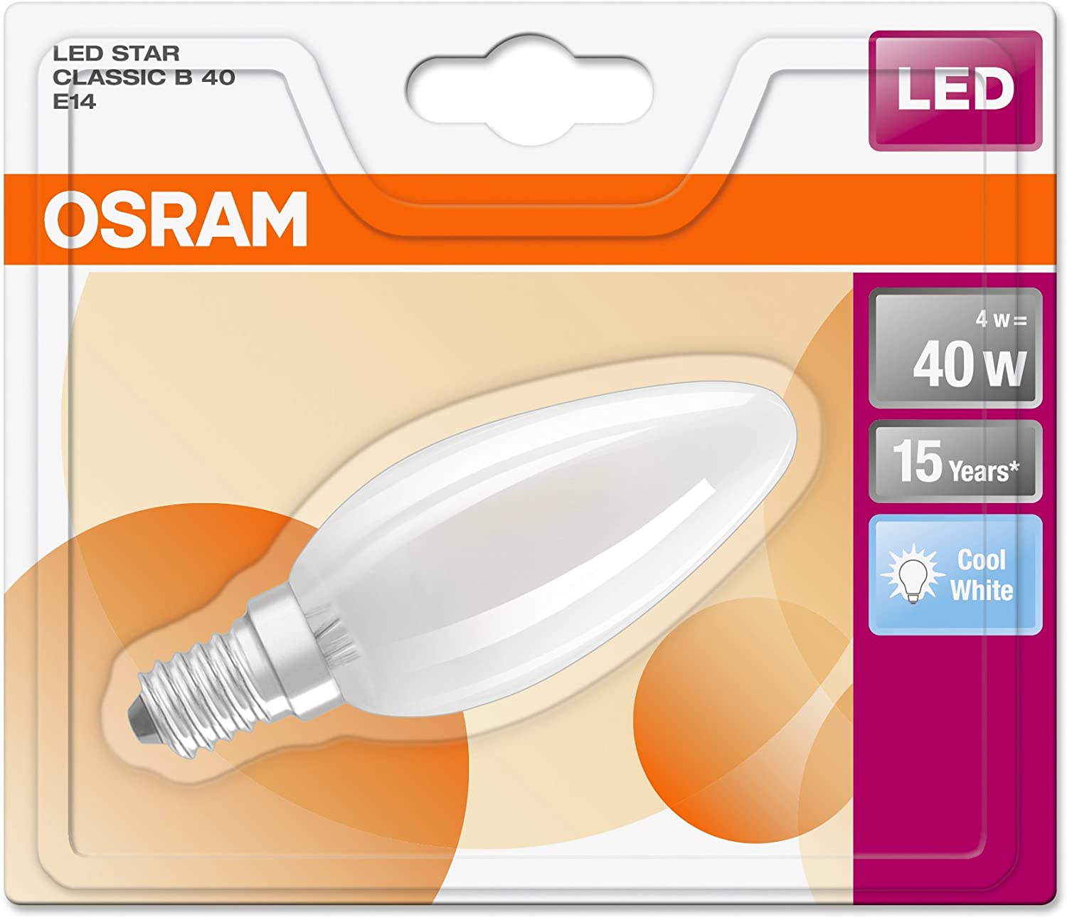 Osram Candle Shape Star Classic B LED Lamp, Glass, Cool White, E14, 4 W, Set of 6 - Image 3