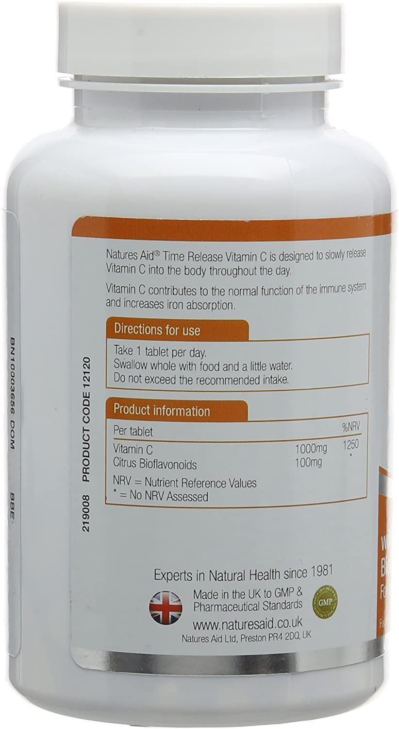 Natures Aid Vitamin C 1000mg Time Release, High Strength with Bioflavonoids, Supports Immunity, Bones & Heart, Antioxidant - Image 3