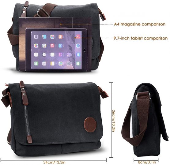 CHEREEKI Messenger Bag, Men's Canvas Shoulder Bag Satchel Bag with Multiple Pockets for Work, School, Traveling and Daily Use (Fits 13.3 inch Laptop) - Image 3