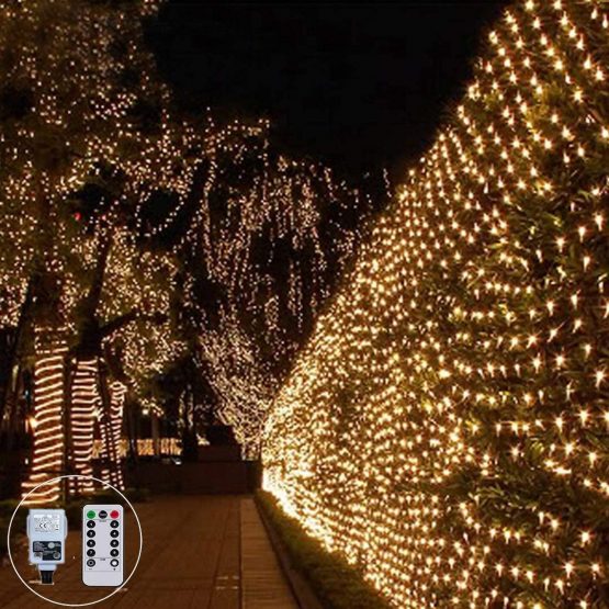 Outdoor Christmas Lights Net Lights Mains Powered 3M X 2M 200LED Outside Mesh Light Christmas Tree Light 8Mode Connectable for Curtain Gazebo Xmas Decor(Warm White)
