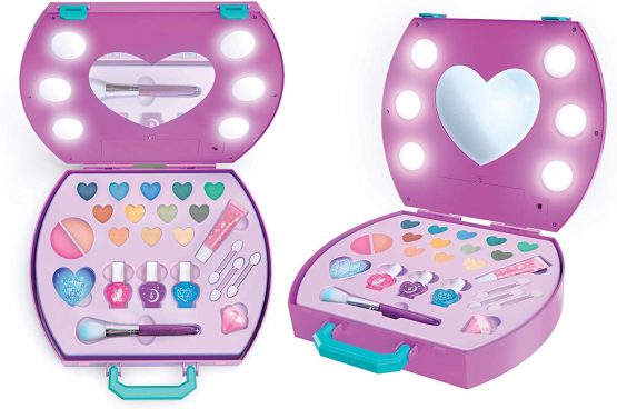 Make It Real - Light-Up Cosmetic Kit - Kids Makeup Case with Mirror and Lights for Girls and Tweens - Includes Eyeshadow, Nail Polish, Blush, Lip Gloss, Nail File, Makeup Brushes - Image 3