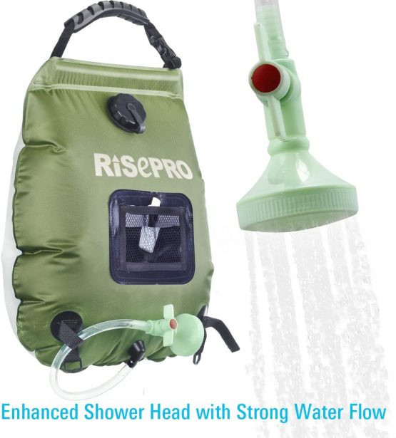 RISEPRO Solar Shower Bag, 5 gallons/20L Solar Heating Premium Camping Shower Bag Hot Water with Temperature 45°C Removable Hose on/off Switchable Shower Head Hiking Climbing Summer Shower K8 - Image 2