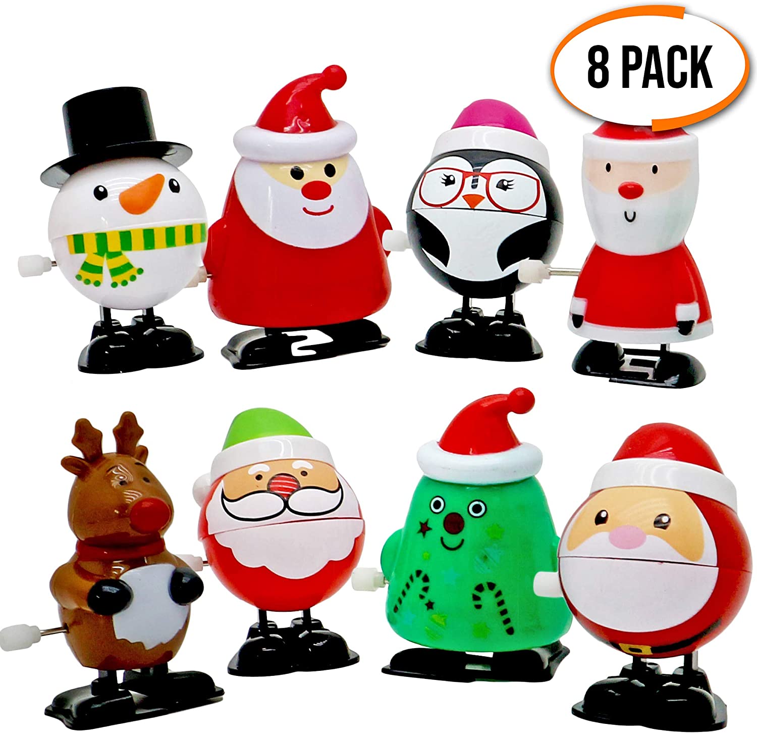 THE TWIDDLERS, 8 Christmas Wind Up Toys, Stocking Fillers Assorted Xmas Designs, Snowman, Santa, Reindeer