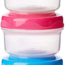 Sistema Snack Pots Mini Bites TO GO | 130 ml | Stackable Snack Boxes with Lids | BPA-Free | Green, Pink & Blue Lids | 3 Count