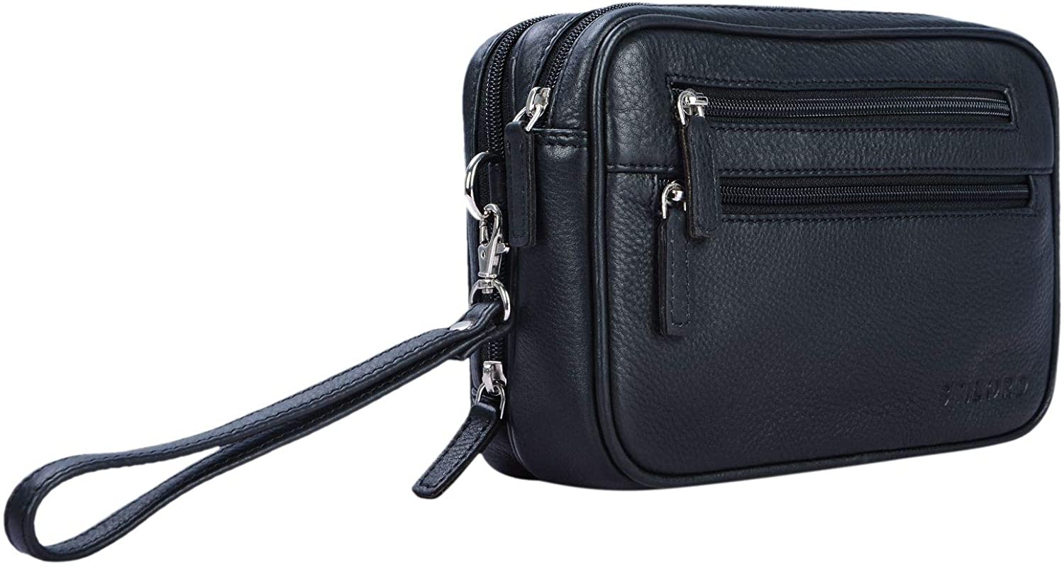 STILORD "Nero" Wrist Bag for Men Leather Hand Pouch with Strap Vintage Handbag for Tablet 8.4 inches for Travel Festival in Genuine Leather Colour:Black