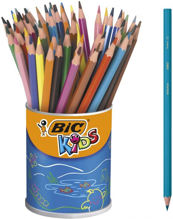 BIC Kids Evolution ECOlutions Colouring Pencils - 24 Assorted Colours, Tin Pot of 60